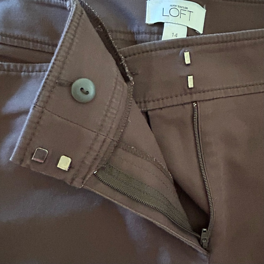 Loft Ann Taylor “ANN” Pants Size 14 High Rise Chocolate Brown Wide Leg Pockets - Picture 5 of 9